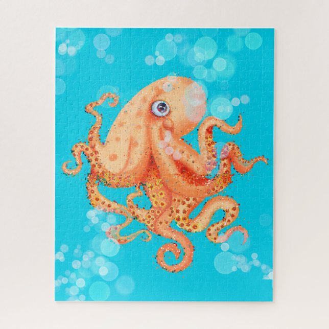Cute orange octopus with bubbles jigsaw puzzle (Vertical)