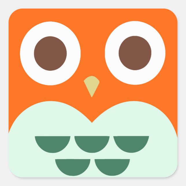 Cute Orange Owl on Green Plaid Background Square Sticker (Front)