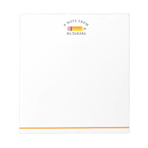 Cute Orange Pencil  From Personalized Teacher Name Notepad