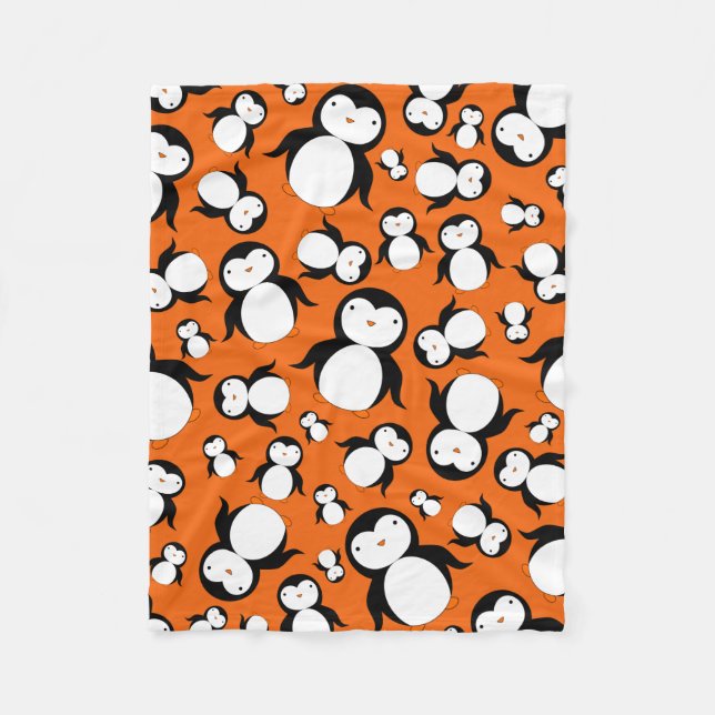 Cute orange penguin pattern fleece blanket (Front)