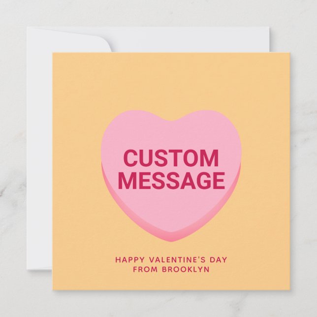 Cute orange pink custom message conversation heart card (Front)