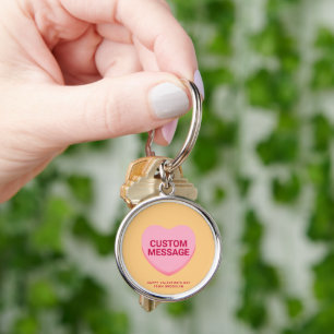 Cute orange pink custom message conversation heart keychain