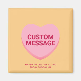 Cute orange pink custom message conversation heart magnet