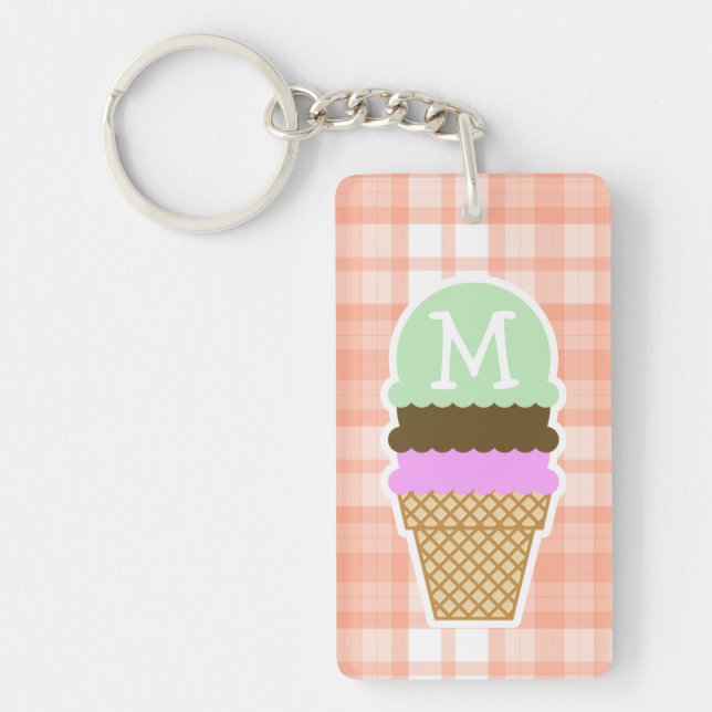 Cute Orange Plaid; Ice Cream Cone Keychain (Front)