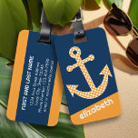 Cute Orange Polka Dot Anchor with Navy Custom Name Luggage Tag<br><div class="desc">A trendy and elegant design with dots and preppy colours plus an area to add your name or monogram.</div>