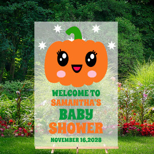 Cute Orange Pumpkin Baby Shower Welcome Frosted Acrylic Sign