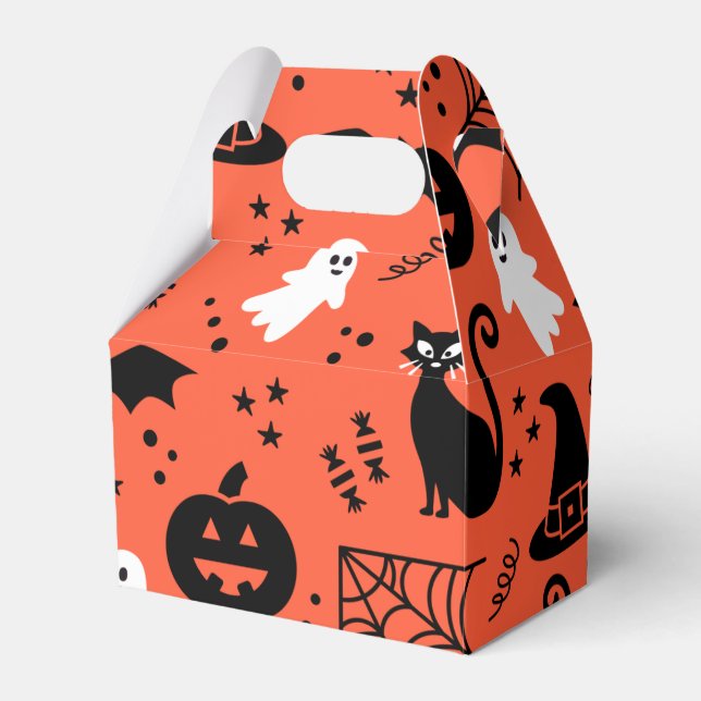 Cute Orange Pumpkin Ghost Halloween Pattern Favor Box (Front Side)