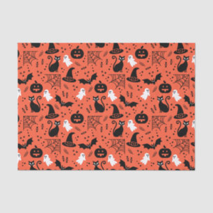 Cute Orange Pumpkin Ghost Halloween Pattern Tissue Paper