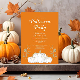 Cute Orange Pumpkin Halloween Cocktail Party Invitation