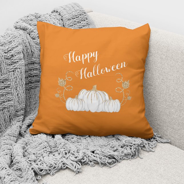 Cute Orange Pumpkin Happy Halloween Throw Pillow (Creator Uploaded)