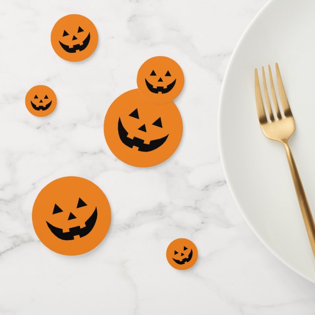 Cute orange pumpkin Jack o lantern face Halloween Confetti (Group)