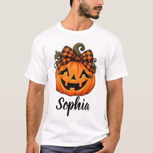 Cute Orange Pumpkin  Monogram Name Halloween  T-Shirt