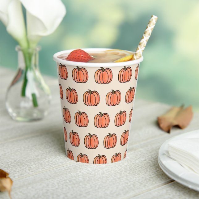 Cute Orange Pumpkin Pattern Paper Cups (Insitu)