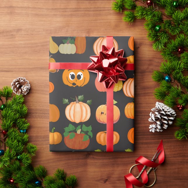 Cute Orange Pumpkin Pattern Wrapping Paper (Holiday Gift)
