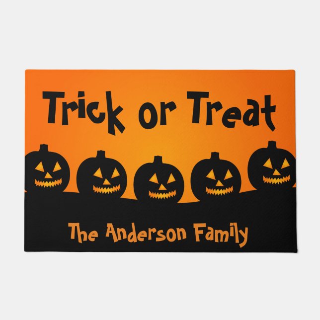 Cute Orange Pumpkins Trick or Treat, Halloween Doormat (Front)
