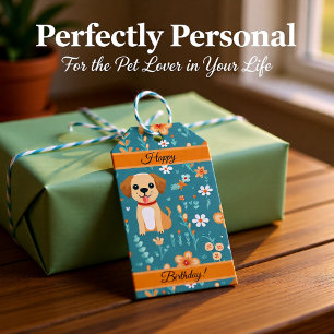 Cute Orange Puppy Flowers customized Gift Tags