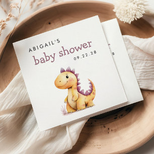 Cute Orange Purple Dinosaur Baby Shower Napkin