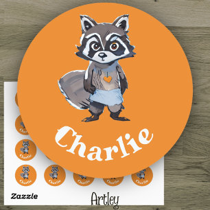 Cute Orange Raccoon Doodle Art Name Label