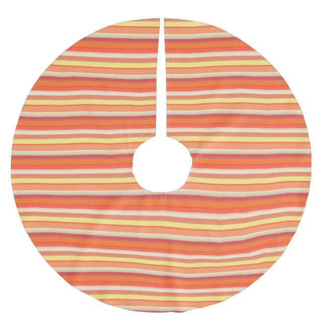 Cute orange red stripes  brushed polyester tree skirt (Front)