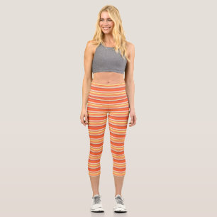 Cute orange red stripes capri leggings