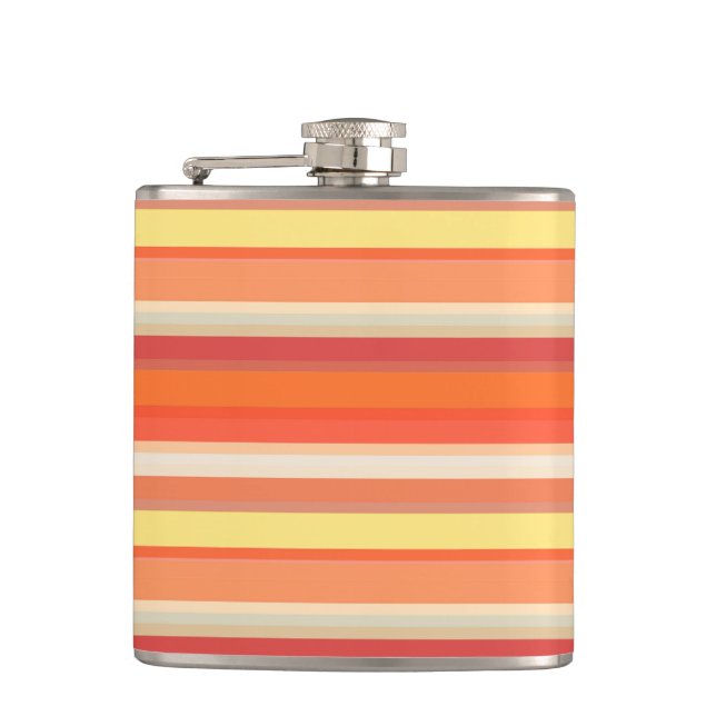 Cute orange red stripes  hip flask (Front)