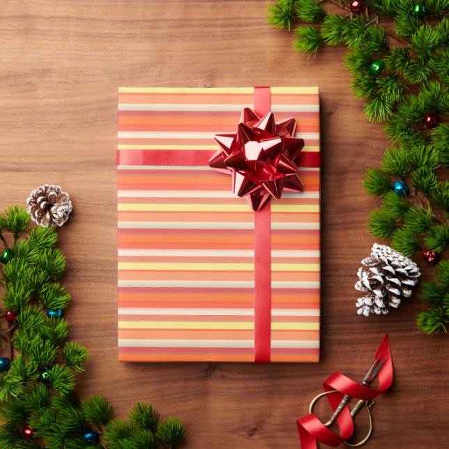 Cute orange red stripes  wrapping paper (Holiday Gift)