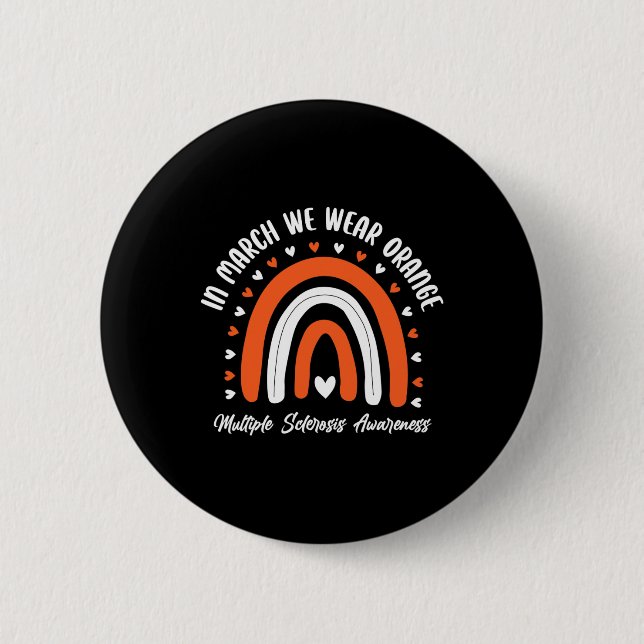 Cute Orange Ribbon Ms Warrior Multiple Sclerosis A 2 Inch Round Button (Front)