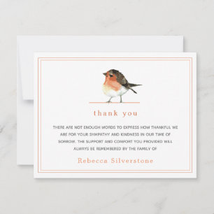 Cute Orange Robin Simple Elegant Funeral Thank You Card