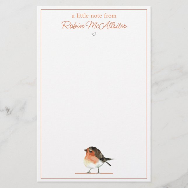 Cute Orange Robin - Simple Elegant  Stationery (Front)