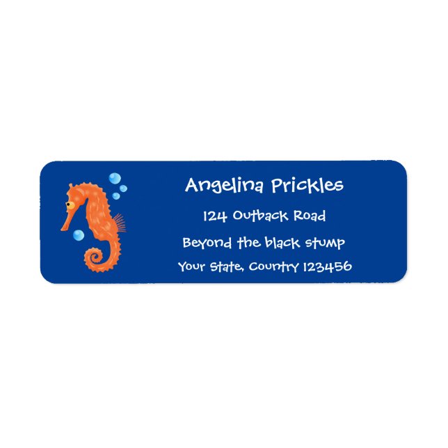 Cute orange seahorse bubbles cartoon illustration (Front)
