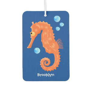 Cute orange seahorse bubbles cartoon illustration air freshener