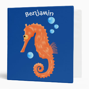 Cute orange seahorse bubbles cartoon illustration binder