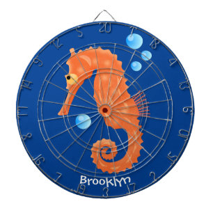 Cute orange seahorse bubbles cartoon illustration dartboard