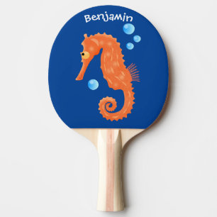 Cute orange seahorse bubbles cartoon illustration ping pong paddle