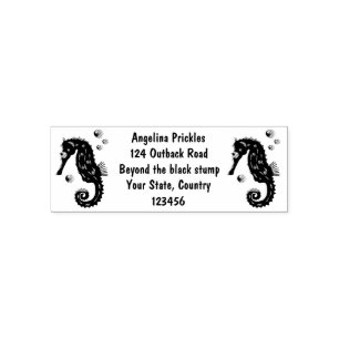 Cute orange seahorse bubbles cartoon illustration self-inking stamp
