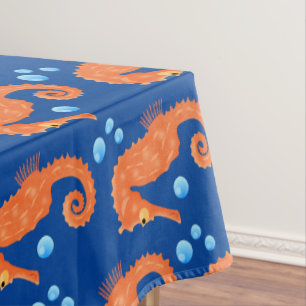 Cute orange seahorse bubbles cartoon illustration tablecloth