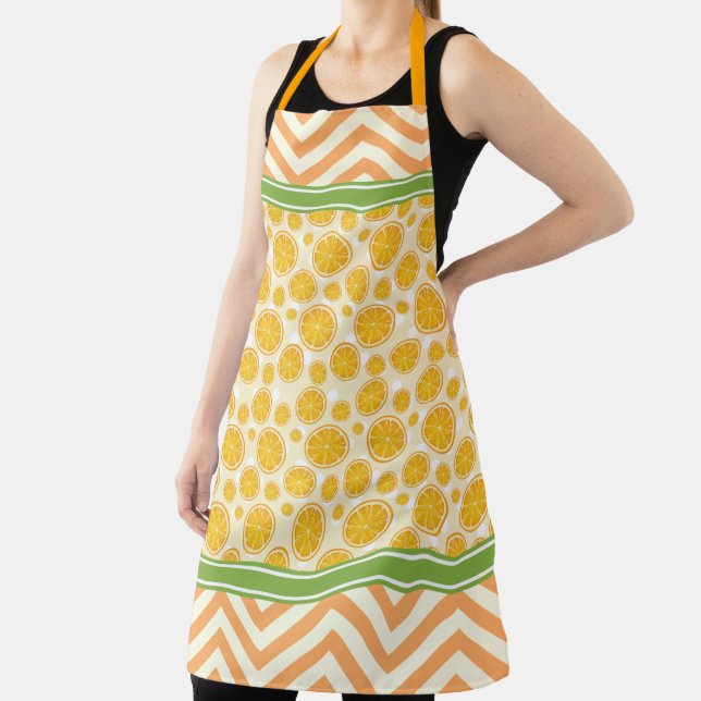 Cute Orange Slice Polka Dot & Chevron Orange Apron (Insitu)