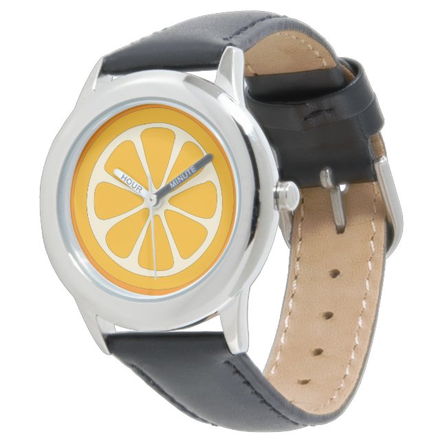 Cute Orange Slice Simple Minimalist Kids Watch (Angled)