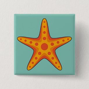 Cute Orange Starfish Cartoon 2 Inch Square Button