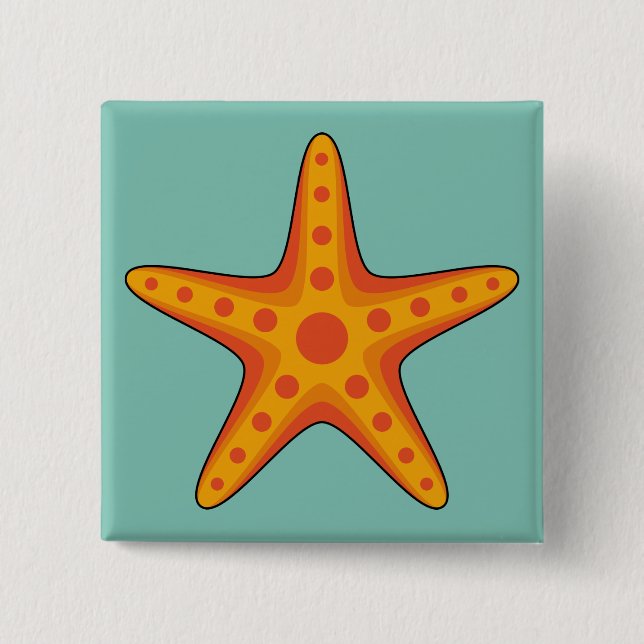 Cute Orange Starfish Cartoon 2 Inch Square Button (Front)
