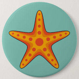 Cute Orange Starfish Cartoon 6 Inch Round Button