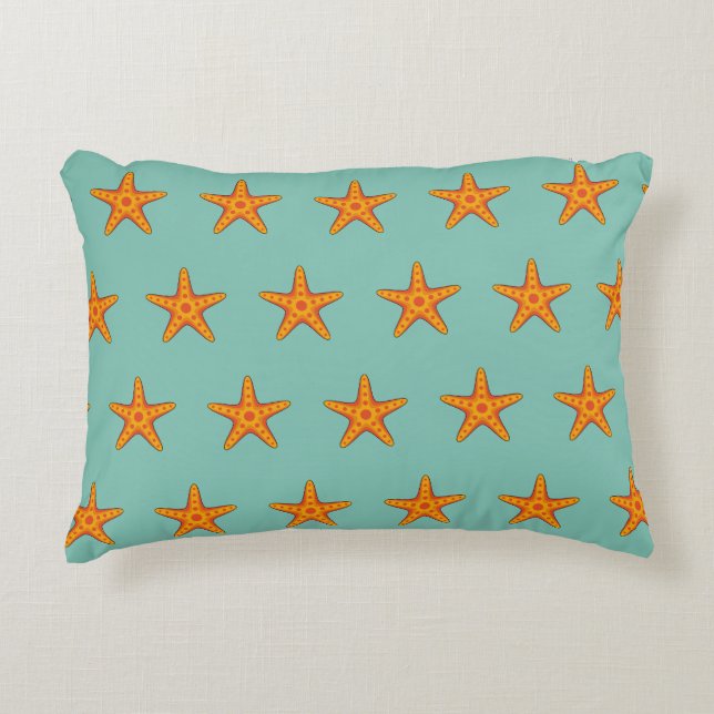 Cute Orange Starfish Cartoon Accent Pillow (Front)