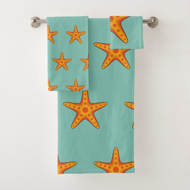 Cute Orange Starfish Cartoon Bath Towel Set (Insitu)