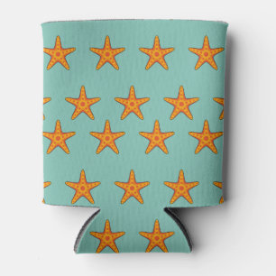 Cute Orange Starfish Cartoon Can Cooler