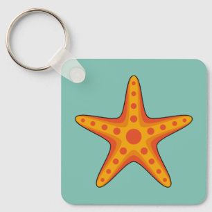 Cute Orange Starfish Cartoon Keychain