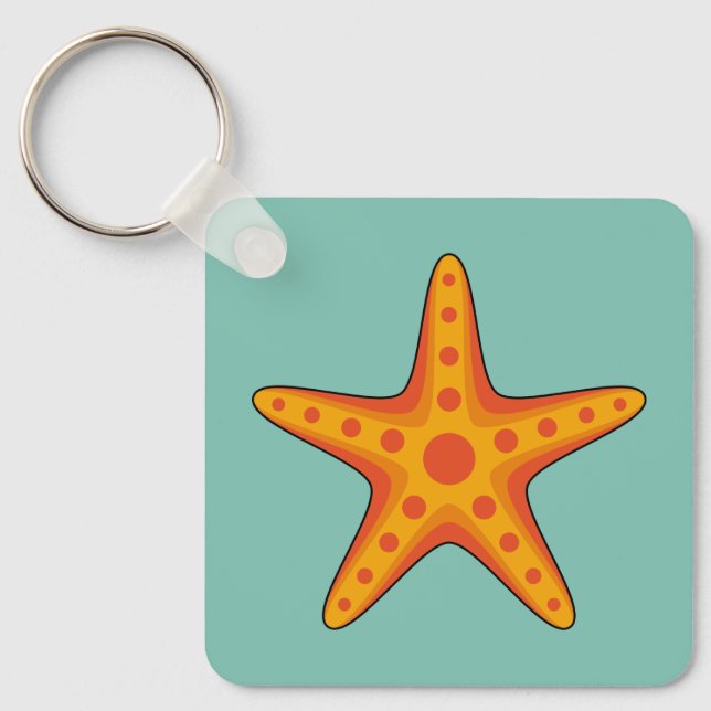 Cute Orange Starfish Cartoon Keychain (Front)