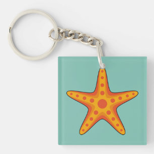Cute Orange Starfish Cartoon Keychain