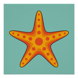 Cute Orange Starfish Cartoon Poster