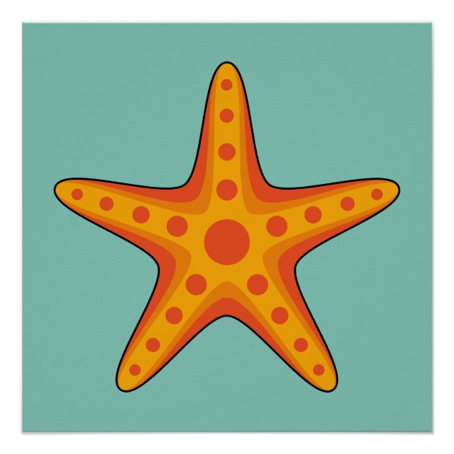 Cute Orange Starfish Cartoon Poster (Front)