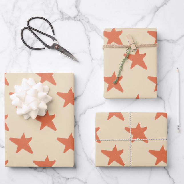 Cute Orange stars pattern Wrapping Paper Sheet (Front)